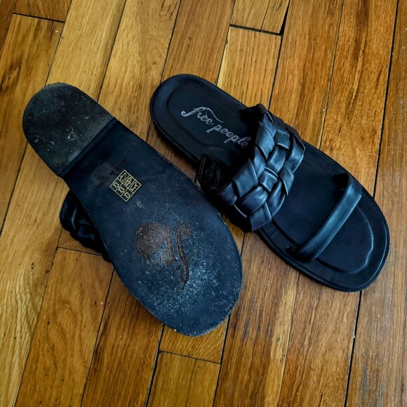Free People Black Woven Braided Leather Slide Sandals EU 39 US 8.5 - Picture 3 of 4